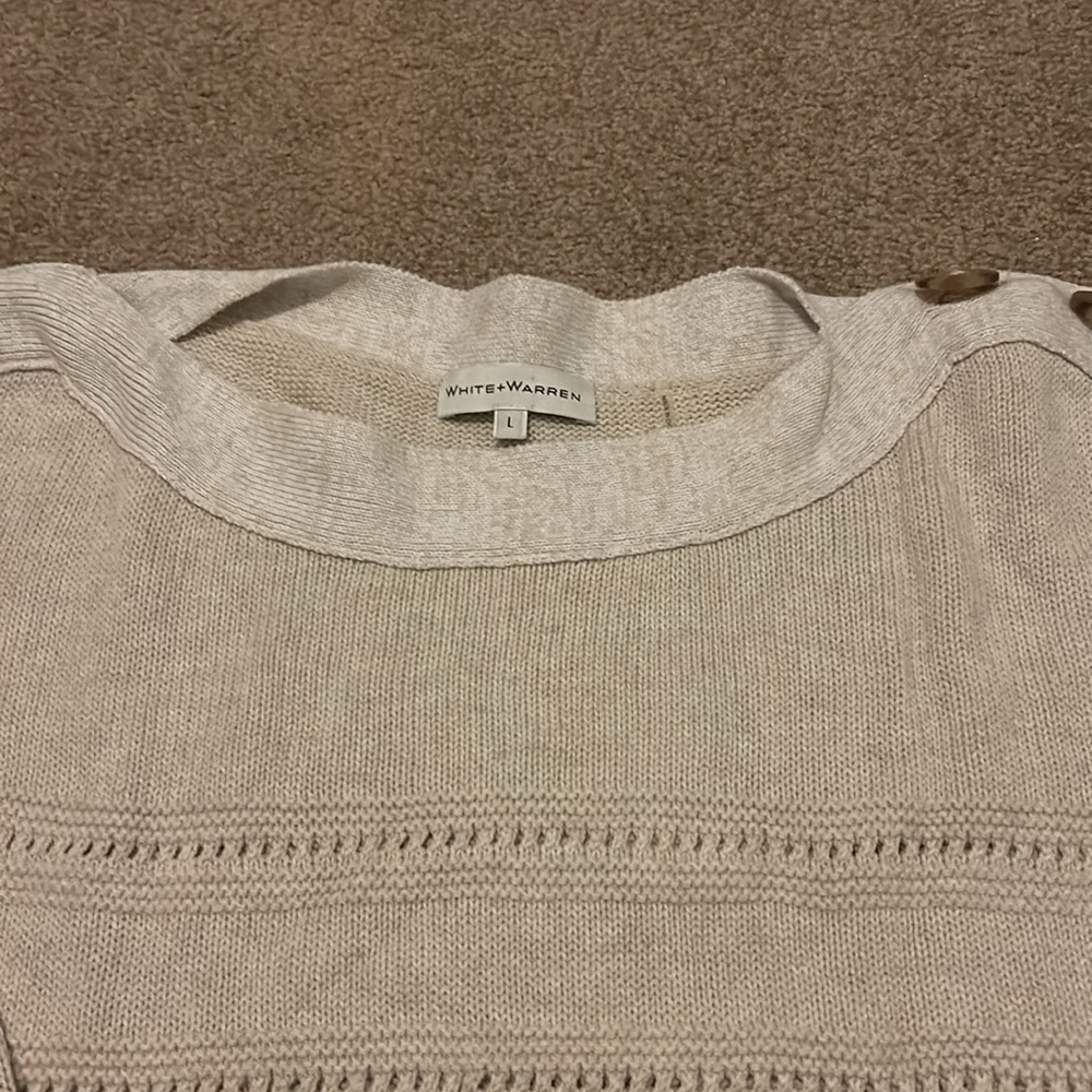 White + Warren shoulder button pointelle sweater - Picture 6 of 8